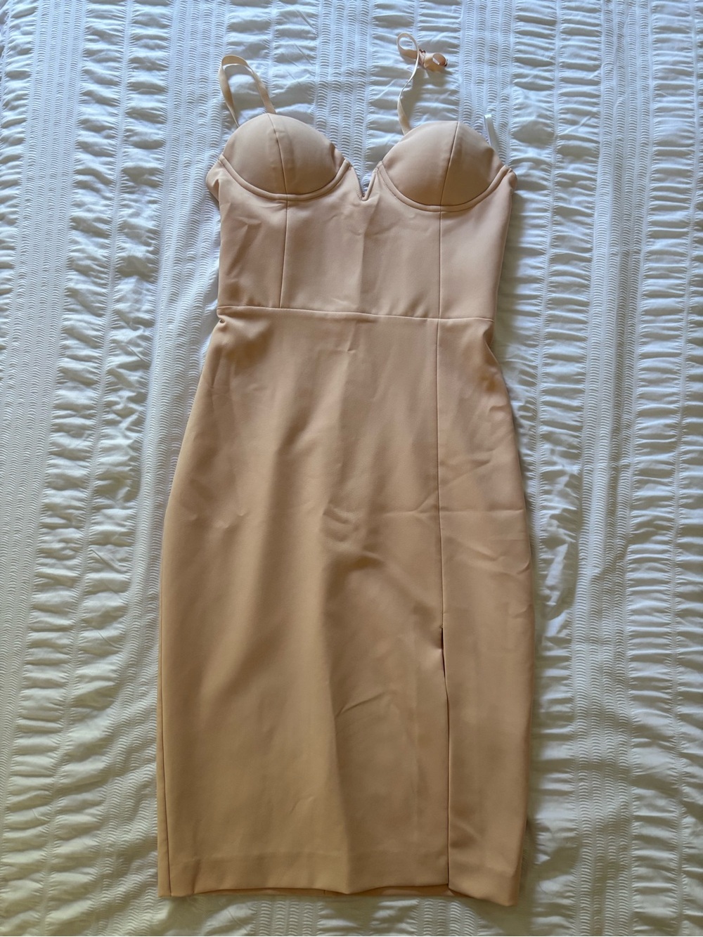 bebe Nude Bustier Bodycon Midi Dress